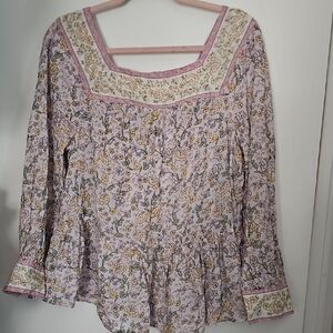 American Eagle Outfitters Pink Long Sleeve Blouse with Pleated Relaxed Fit